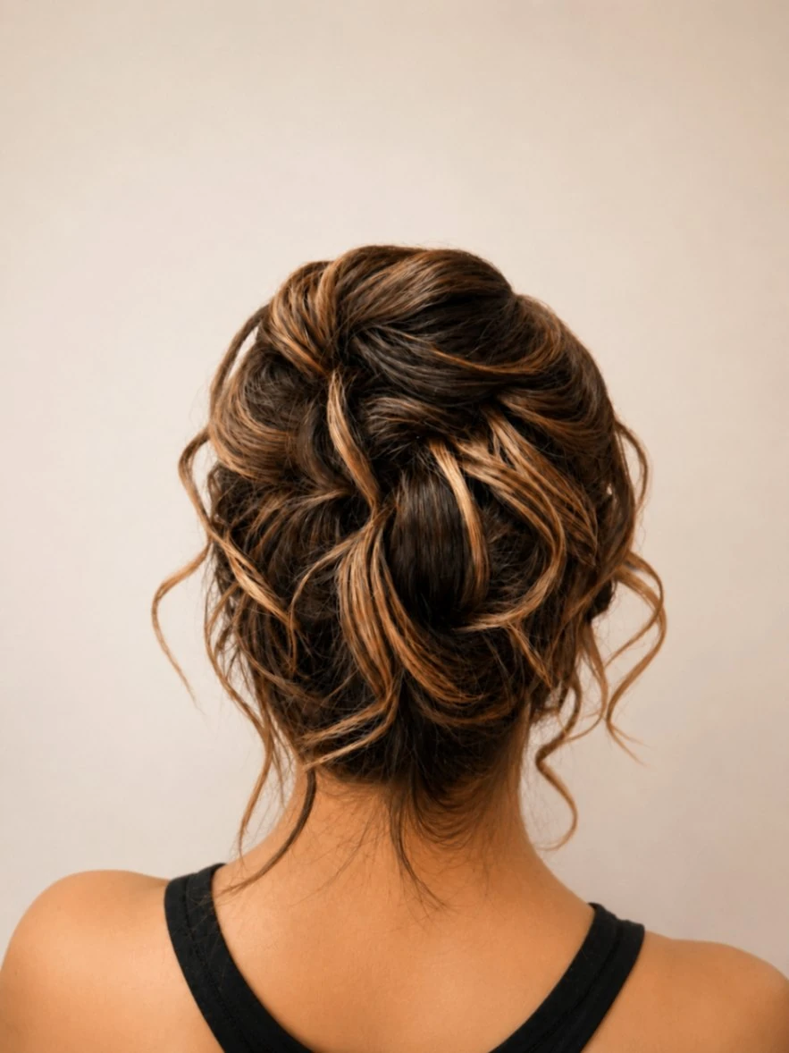A bridal updo, back view